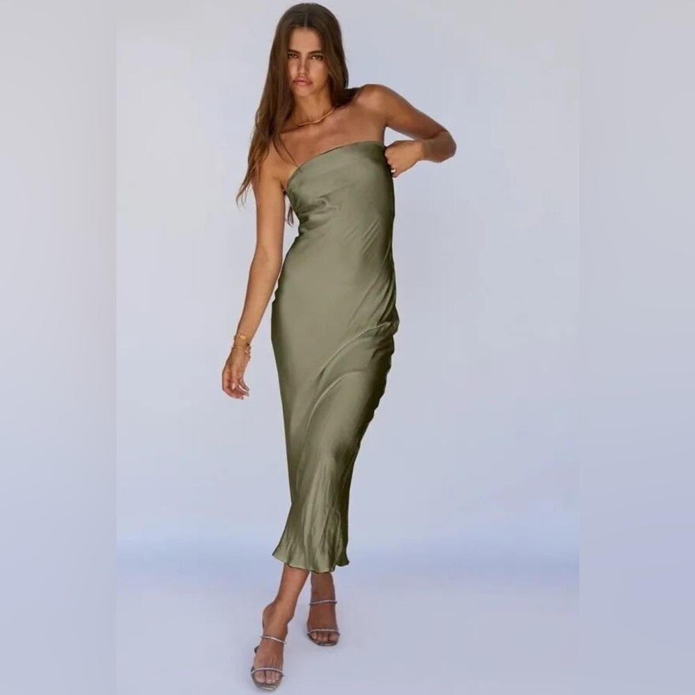 Revolve x SNDYS angel strapless midi dress in olive